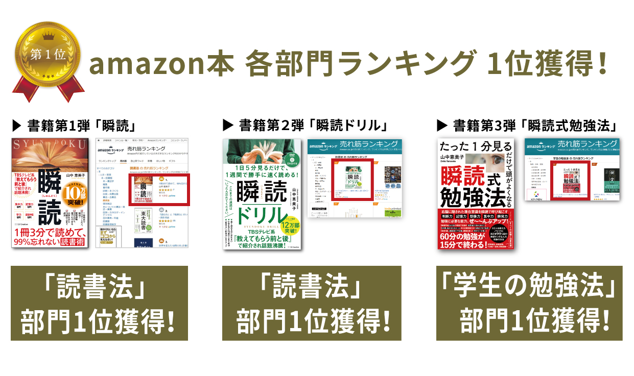 amazon本 瞬読 各部門ランキング1位獲得