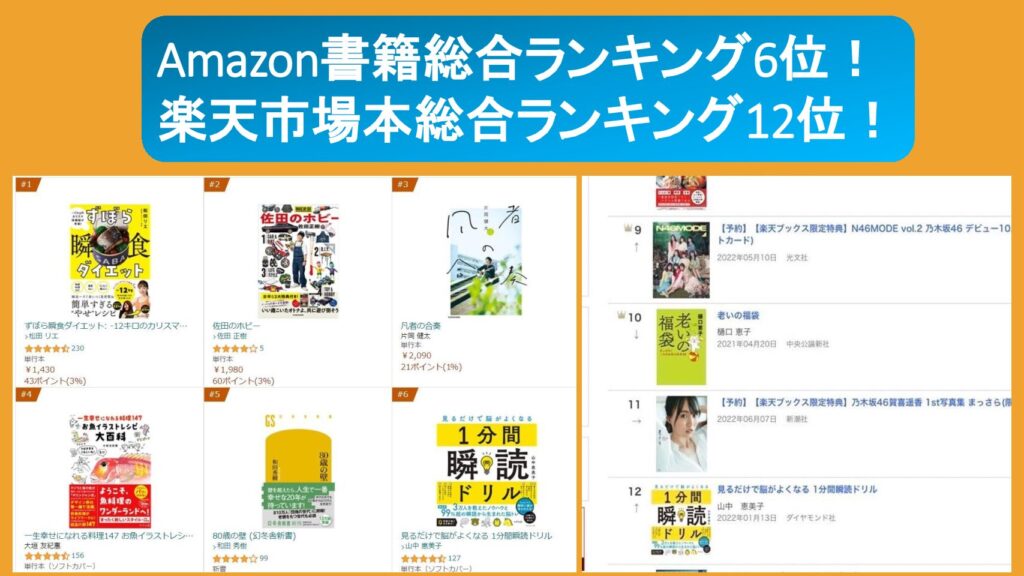 1分間瞬読ドリル」アマゾン・楽天市場の総合ランキング上位入り